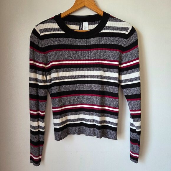 EUC H&M STRIPED CREW NECK RIBBED LONGSLEEVES TOP SIZE LARGE - Picture 1 of 14